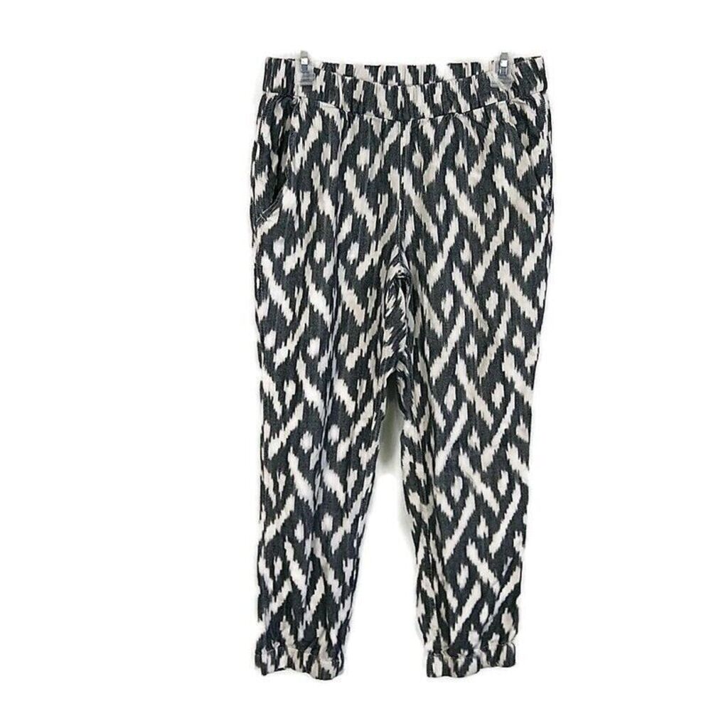 💥5/$25 J Crew Womens 6 Pants Gray Geometric Cuffed Hem Elastic Waist Loose Fit